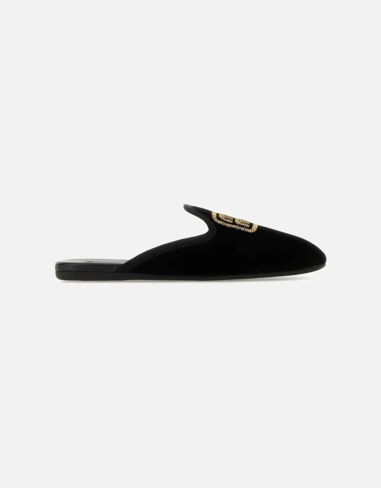 Embroidered Velvet Effect Leather Mules Women - Black Shoes