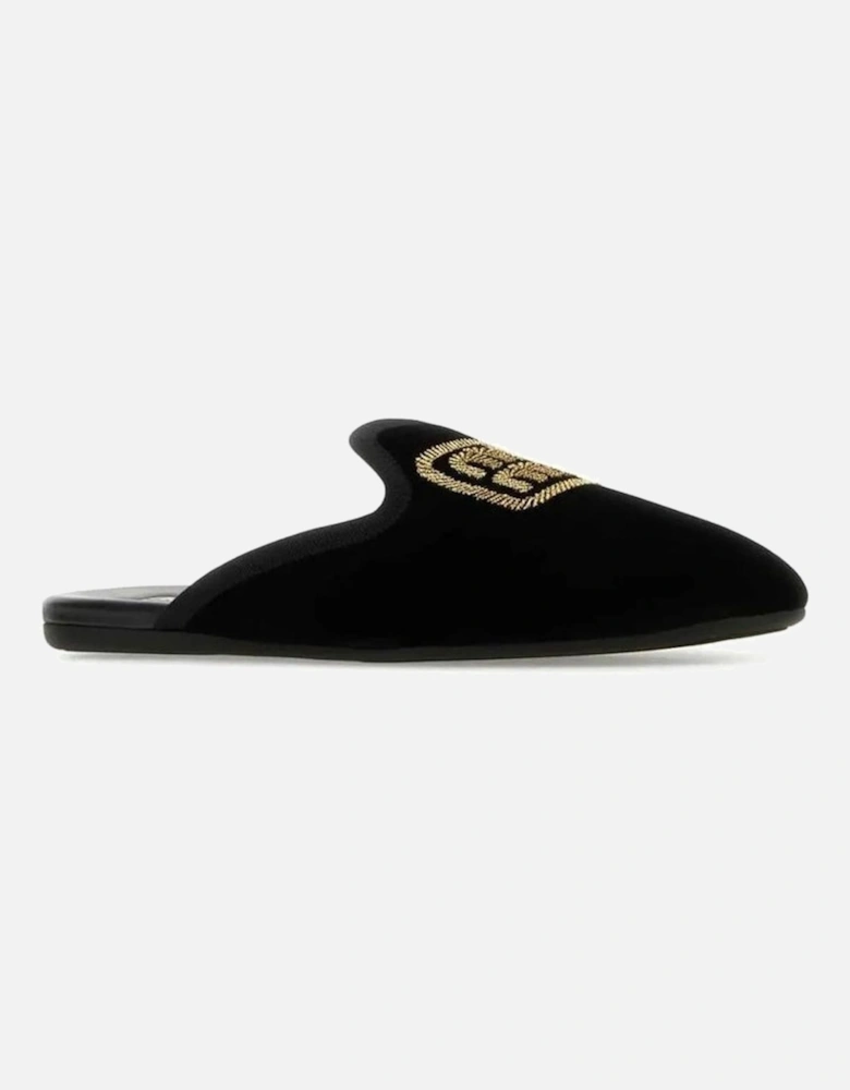 Embroidered Velvet Effect Leather Mules Women - Black Shoes