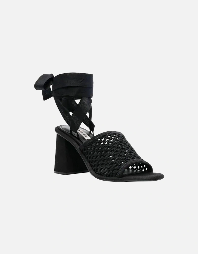 High Heel Leather Lace-Up Sneakers Women - Black Sandals