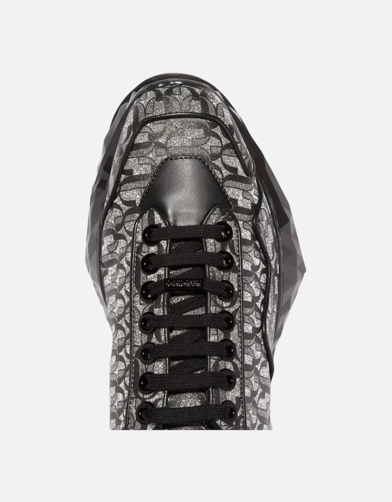 Calf Leather Lace-Up Sneakers with Glitter Monogram Women - Black