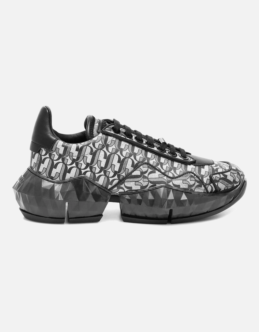 Calf Leather Lace-Up Sneakers with Glitter Monogram Women - Black, 5 of 4