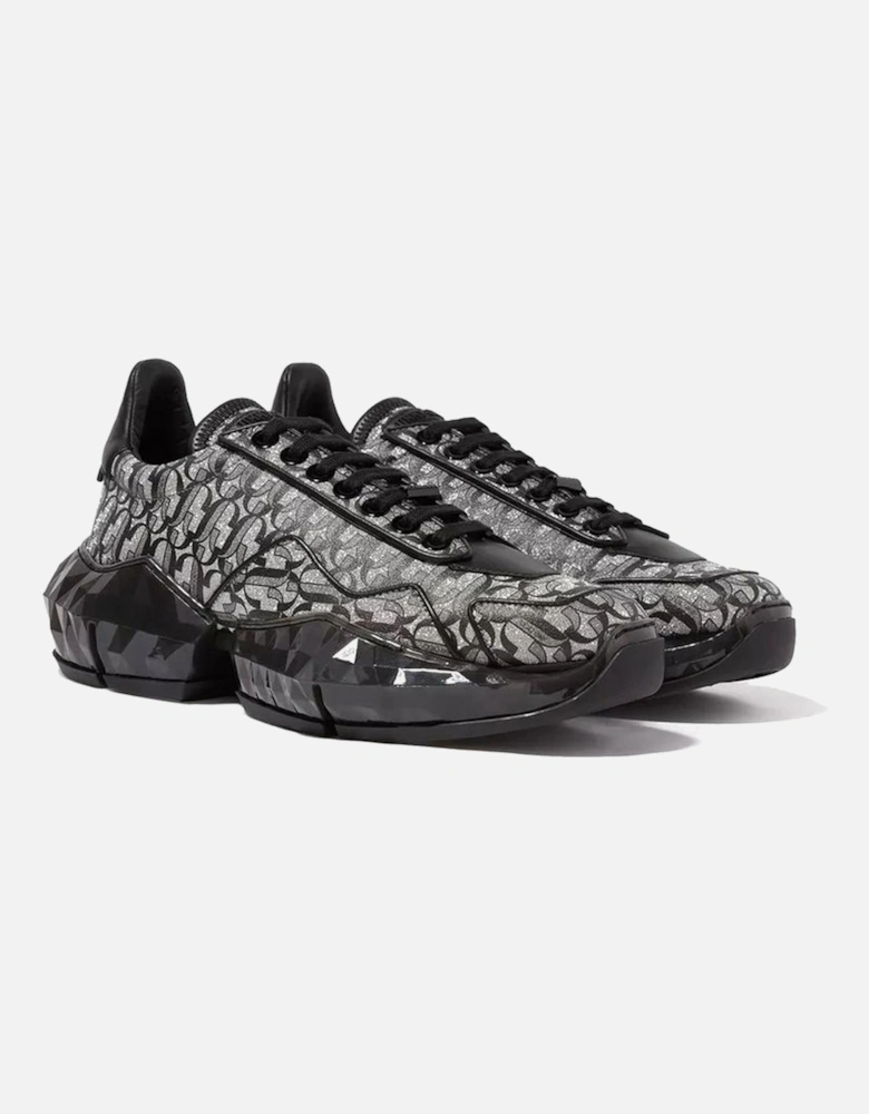 Calf Leather Lace-Up Sneakers with Glitter Monogram Women - Black