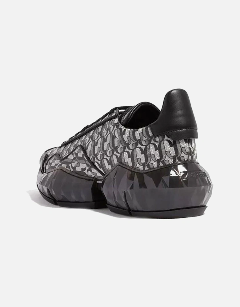 Calf Leather Lace-Up Sneakers with Glitter Monogram Women - Black