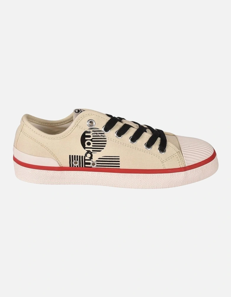 Canvas Lace-Up Sneakers with Contrast Logo Print Women - Beige