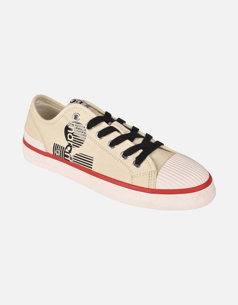 Canvas Lace-Up Sneakers with Contrast Logo Print Women - Beige