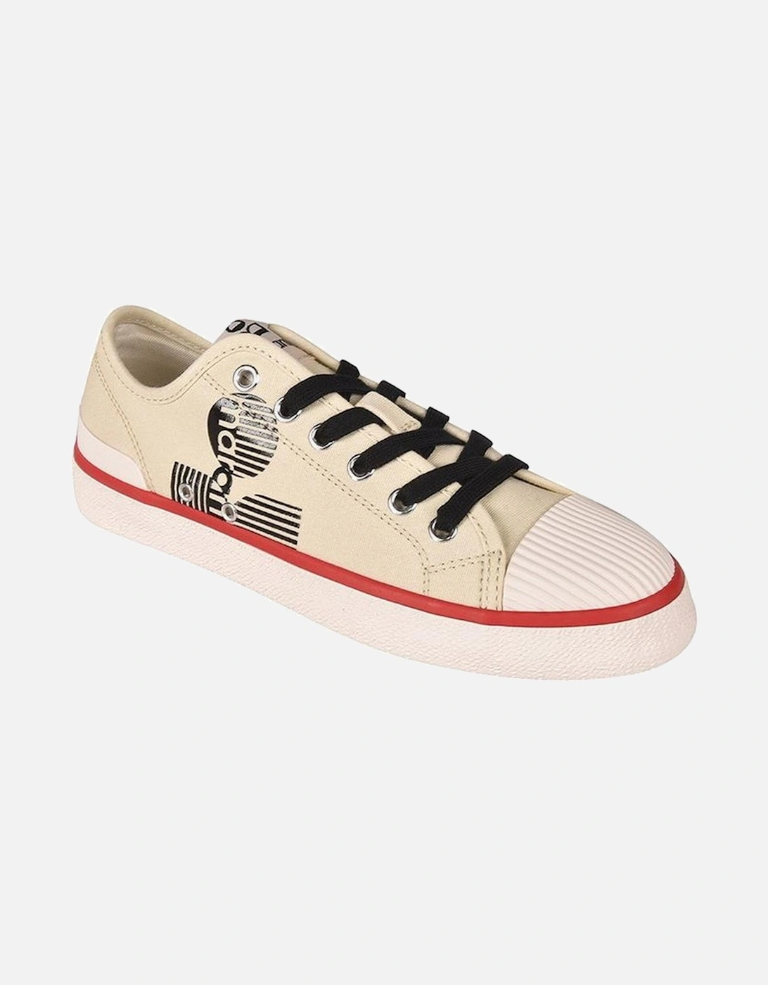 Canvas Lace-Up Sneakers with Contrast Logo Print Women - Beige