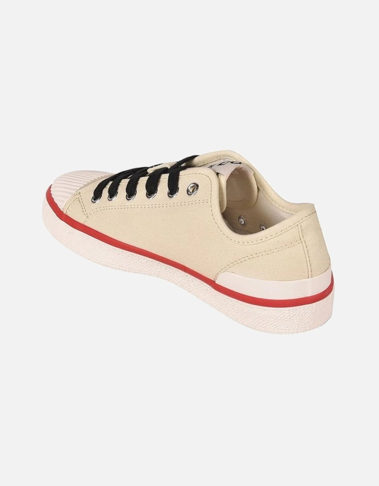Canvas Lace-Up Sneakers with Contrast Logo Print Women - Beige