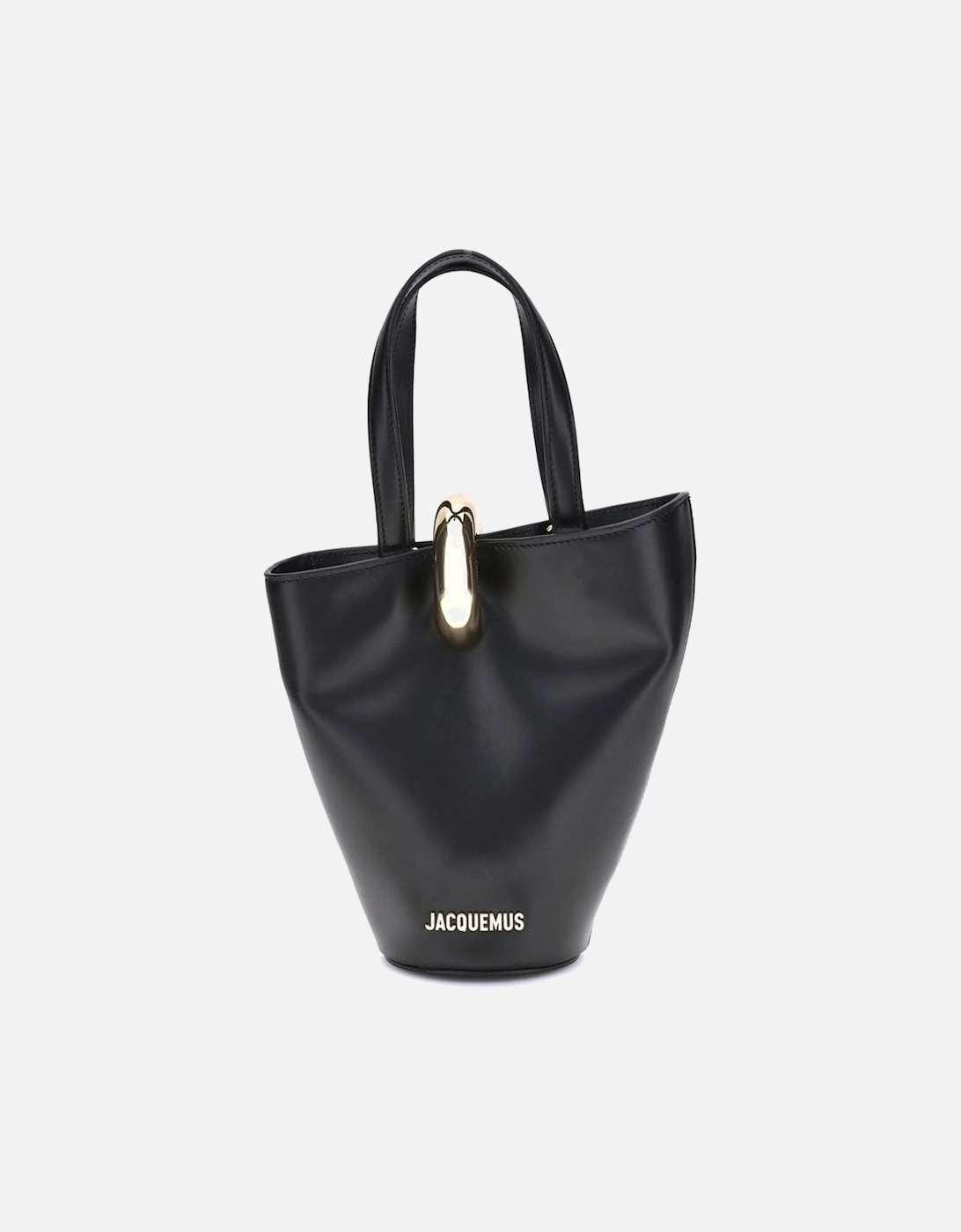 Asymmetrical Smooth Leather Bucket Bag with Gold Ring Women - Black, 5 of 4