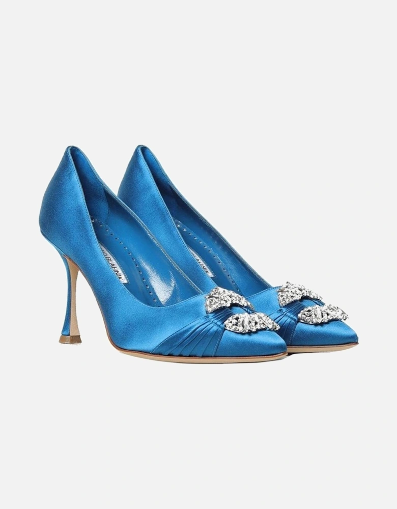 Silk Stiletto Heels with Crystal Buckle Women - Blue Pumps
