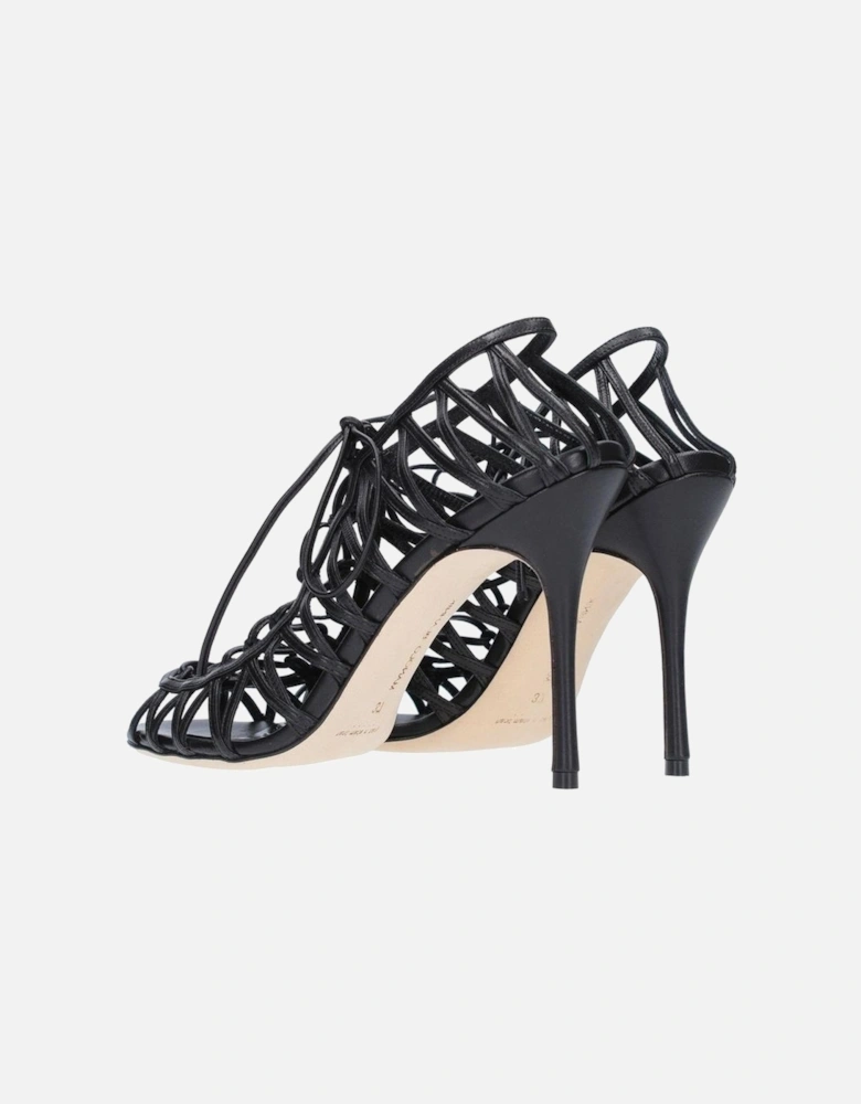 Leather Lace-Up High Heel Sandals Women - Black
