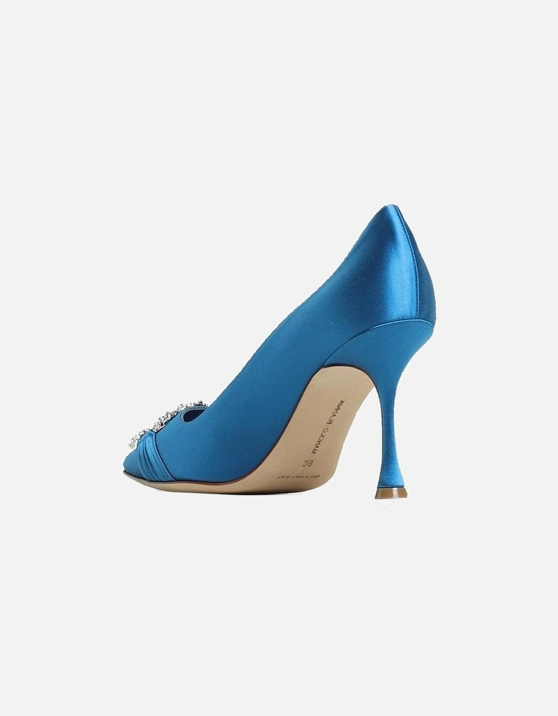 Silk Stiletto Heels with Crystal Buckle Women - Blue Pumps
