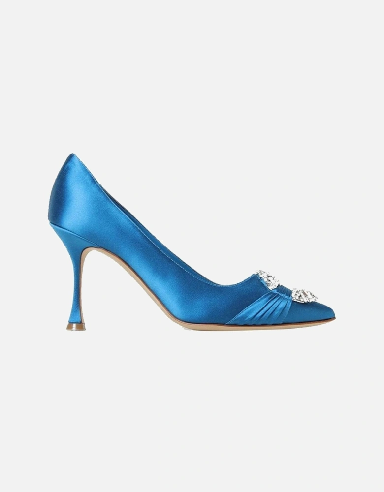 Silk Stiletto Heels with Crystal Buckle Women - Blue Pumps