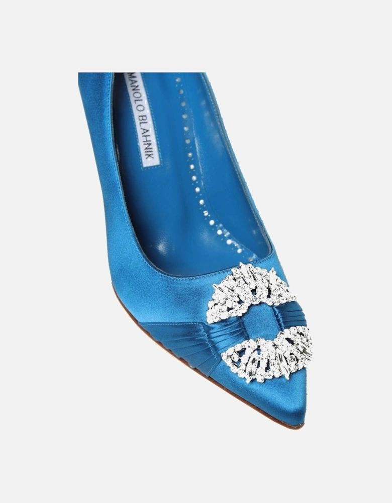Silk Stiletto Heels with Crystal Buckle Women - Blue Pumps