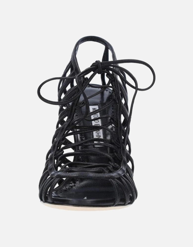 Leather Lace-Up High Heel Sandals Women - Black