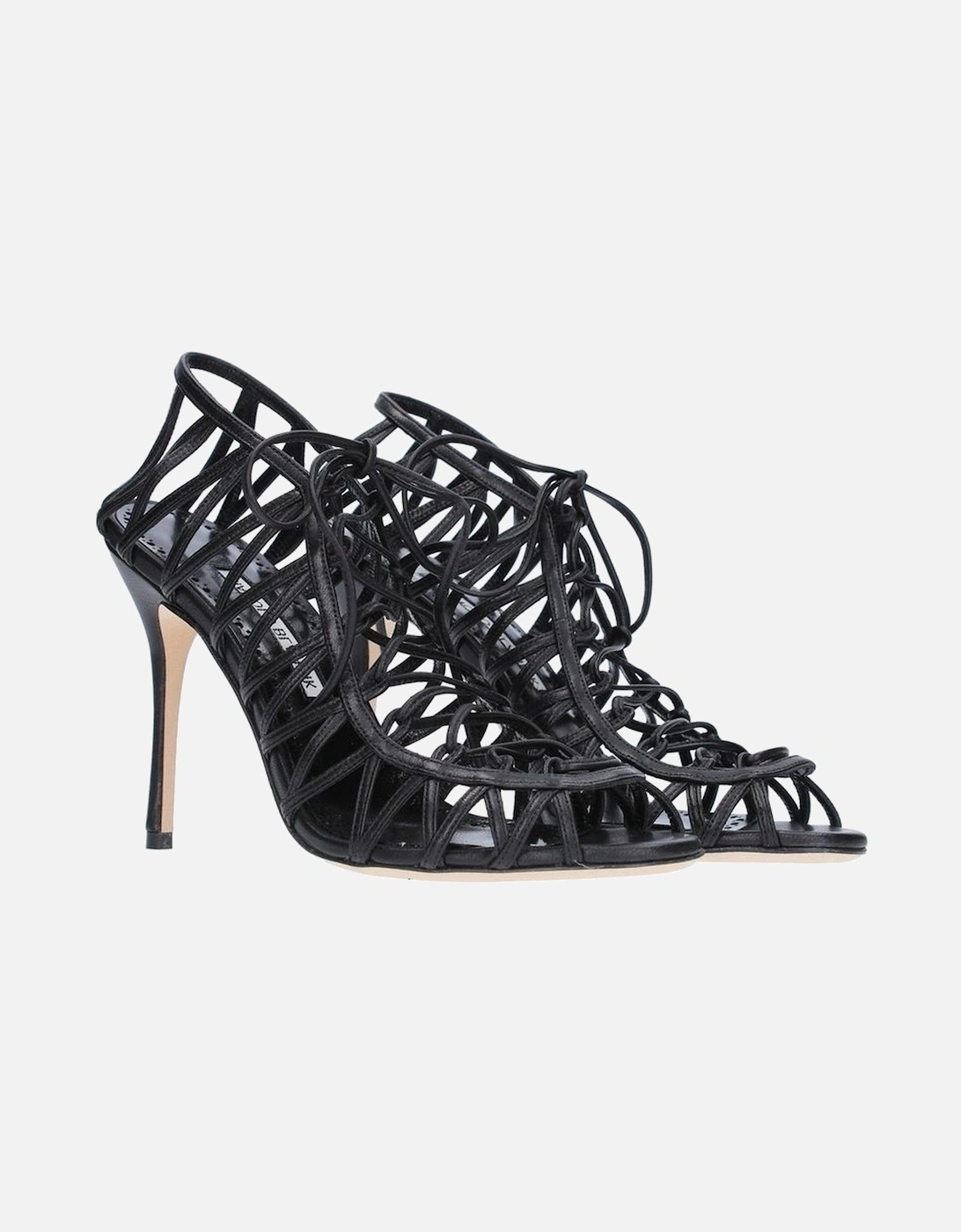 Leather Lace-Up High Heel Sandals Women - Black