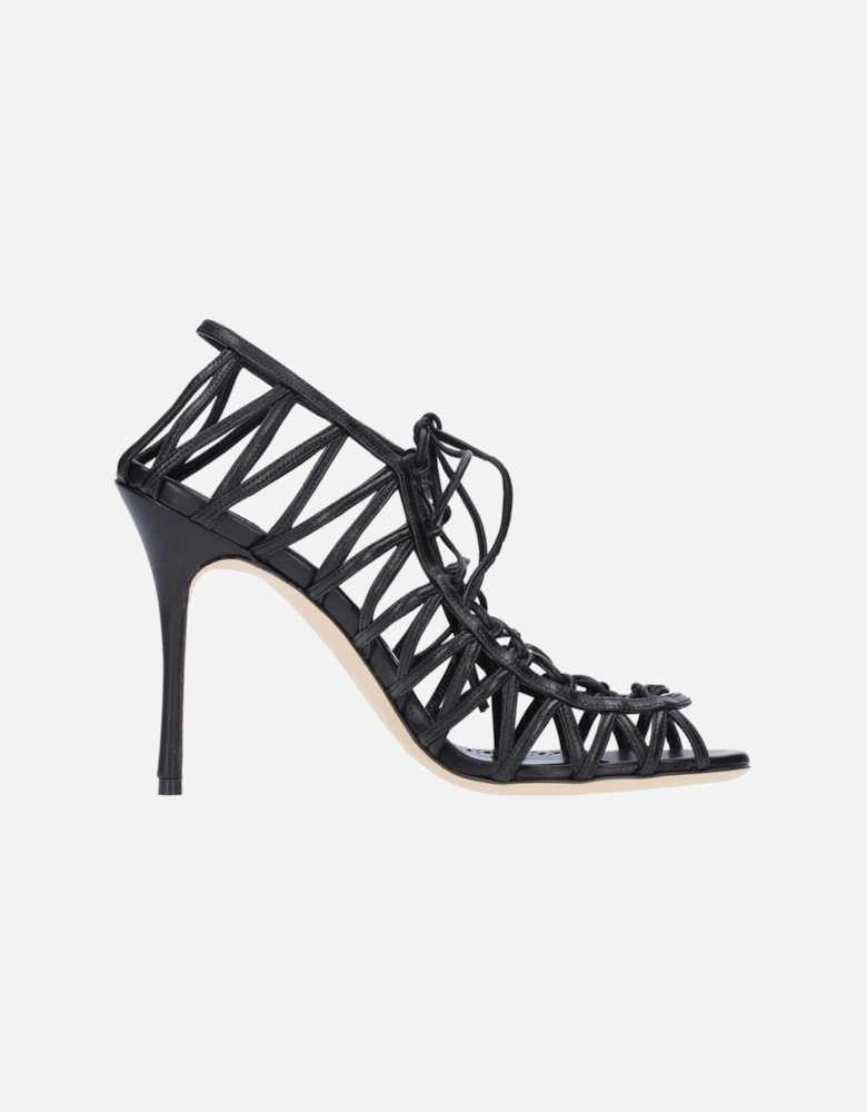 Leather Lace-Up High Heel Sandals Women - Black