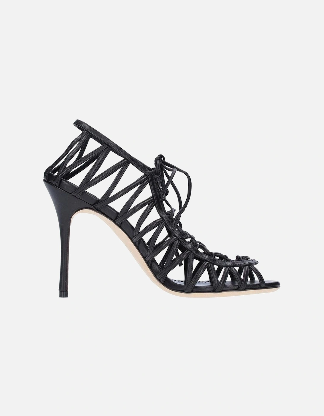 Leather Lace-Up High Heel Sandals Women - Black, 5 of 4