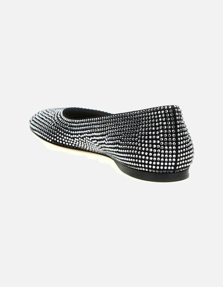 Suede Effect Strass Embellished Leather Flats Women - Black Shoes