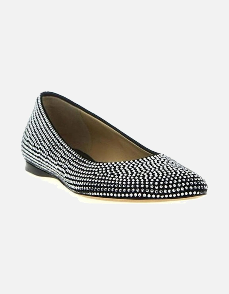 Suede Effect Strass Embellished Leather Flats Women - Black Shoes
