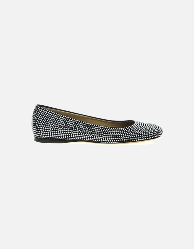 Suede Effect Strass Embellished Leather Flats Women - Black Shoes