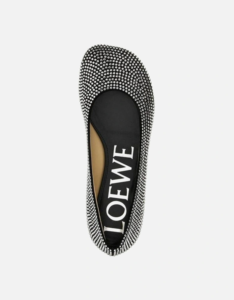 Suede Effect Strass Embellished Leather Flats Women - Black Shoes