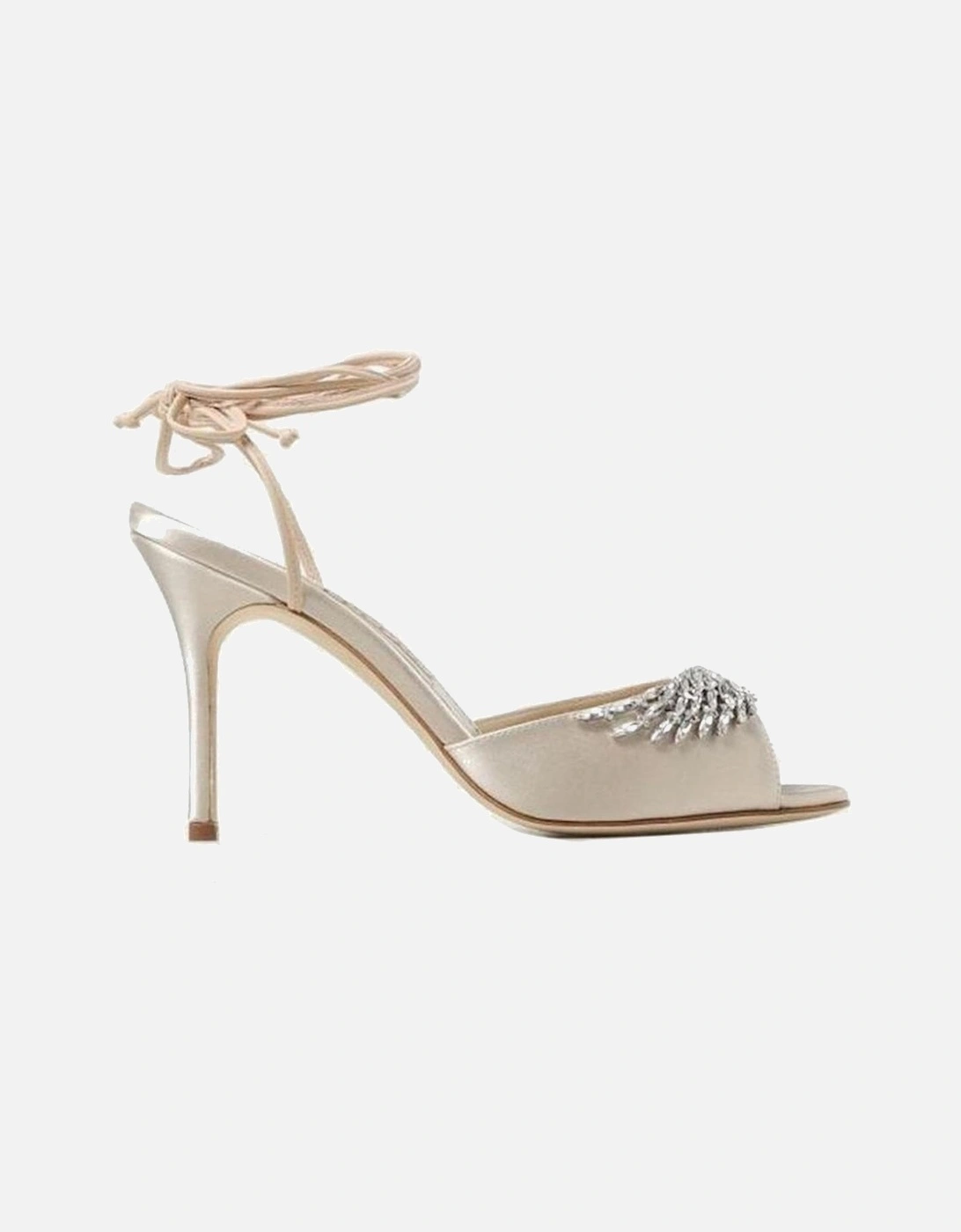 Silk Slip-On Heels with Crystal Detail Women - Beige Sandals, 4 of 3