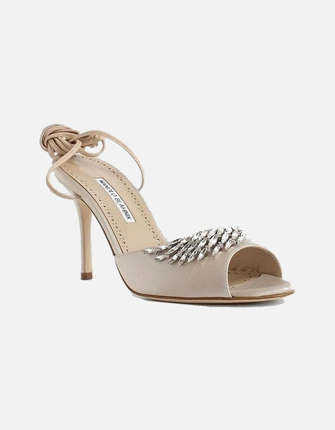 Silk Slip-On Heels with Crystal Detail Women - Beige Sandals