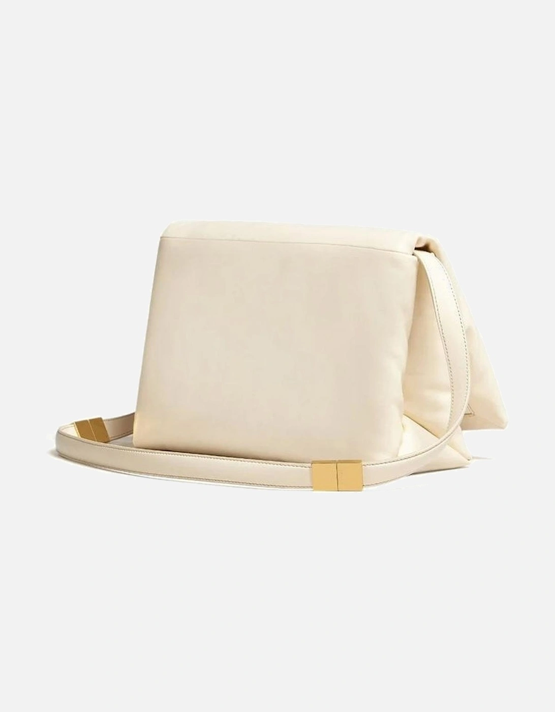Fold Over Leather Shoulder Bag with Detachable Strap Women - White