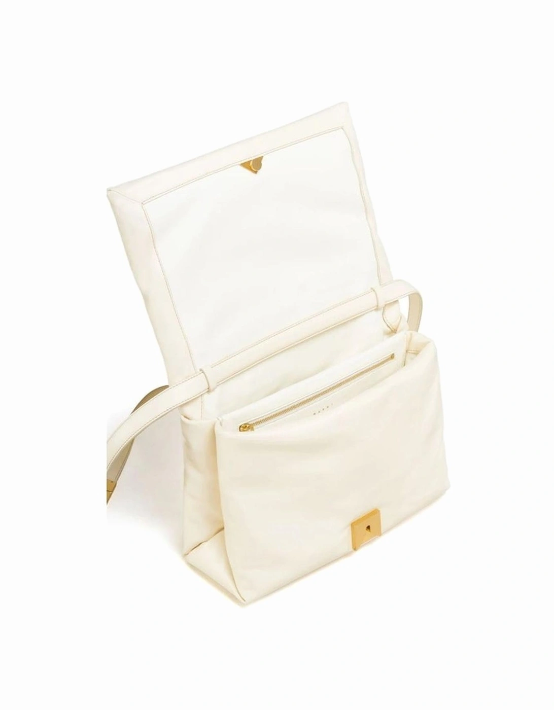 Fold Over Leather Shoulder Bag with Detachable Strap Women - White
