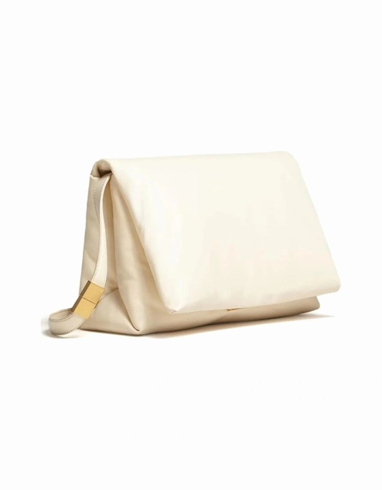 Fold Over Leather Shoulder Bag with Detachable Strap Women - White