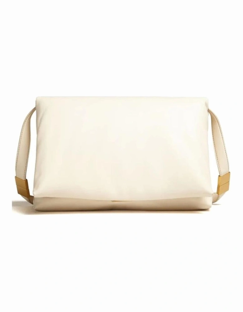 Fold Over Leather Shoulder Bag with Detachable Strap Women - White