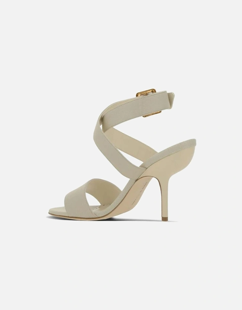 Textured Leather Heeled Sandals with Ankle Buckle Women - White