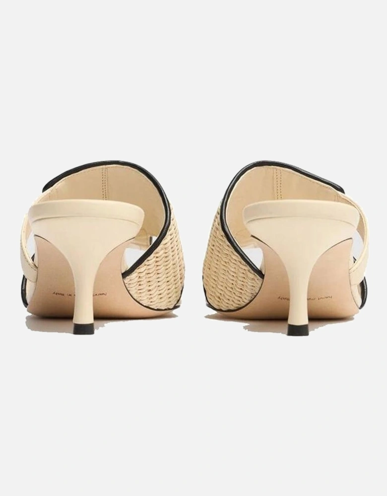 Leather Heeled Sandals with Raffia Detailing Women - Beige