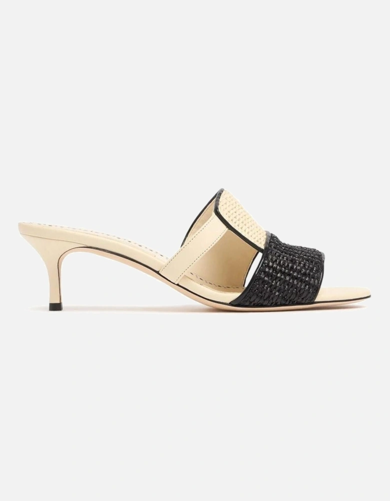 Leather Heeled Sandals with Raffia Detailing Women - Beige