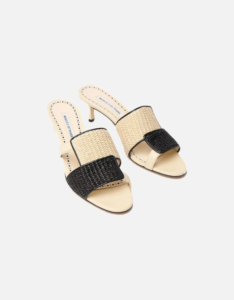 Leather Heeled Sandals with Raffia Detailing Women - Beige