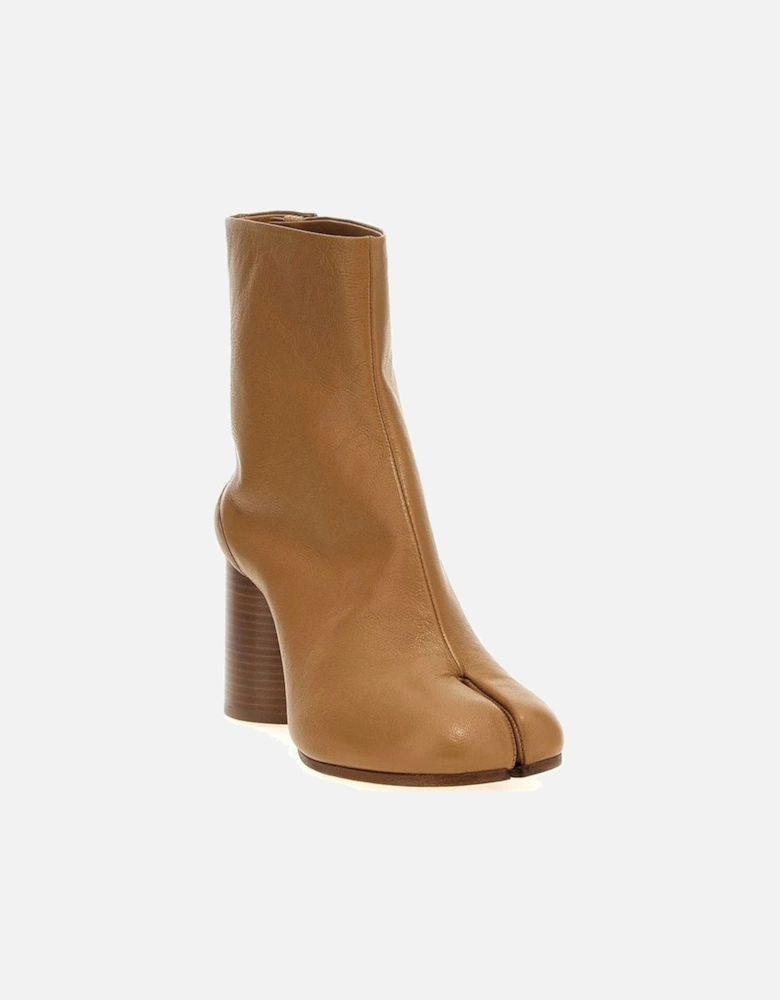 Cylindrical Block Heel Leather Boots Women - Beige