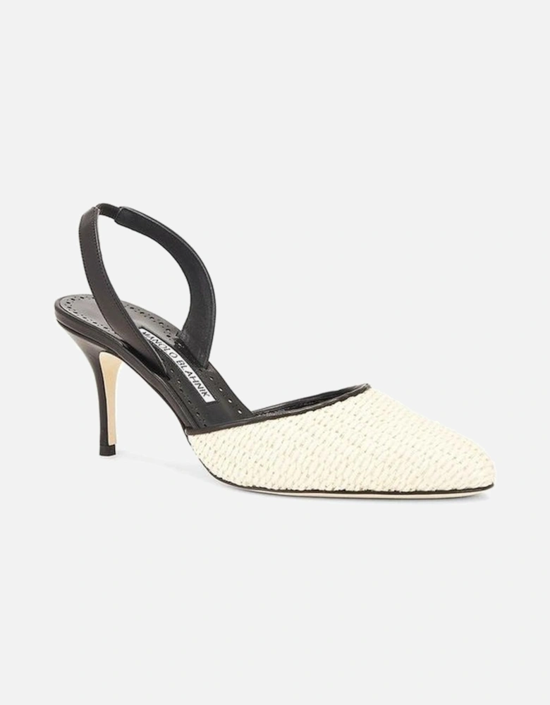 Raffia Round Toe Leather Heeled Mules Women - Black Pumps