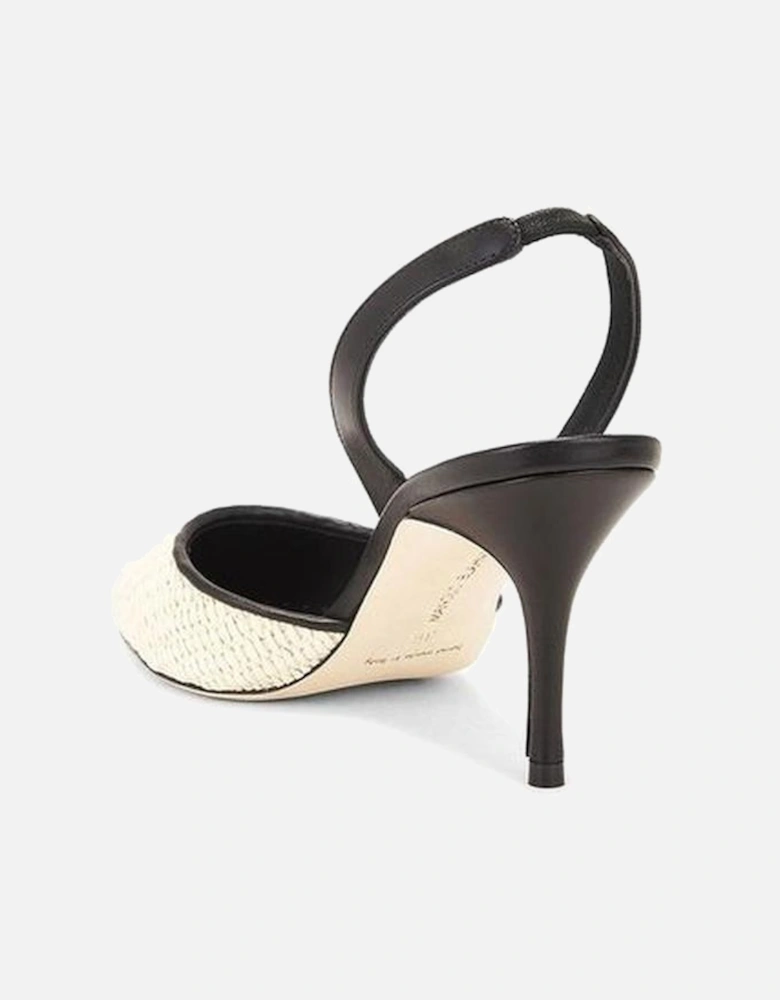Raffia Round Toe Leather Heeled Mules Women - Black Pumps