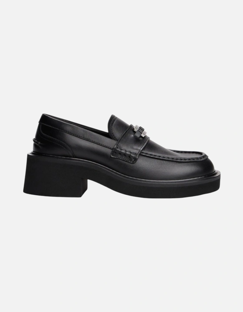 Leather Rubber Sole Moccassin Women - Black