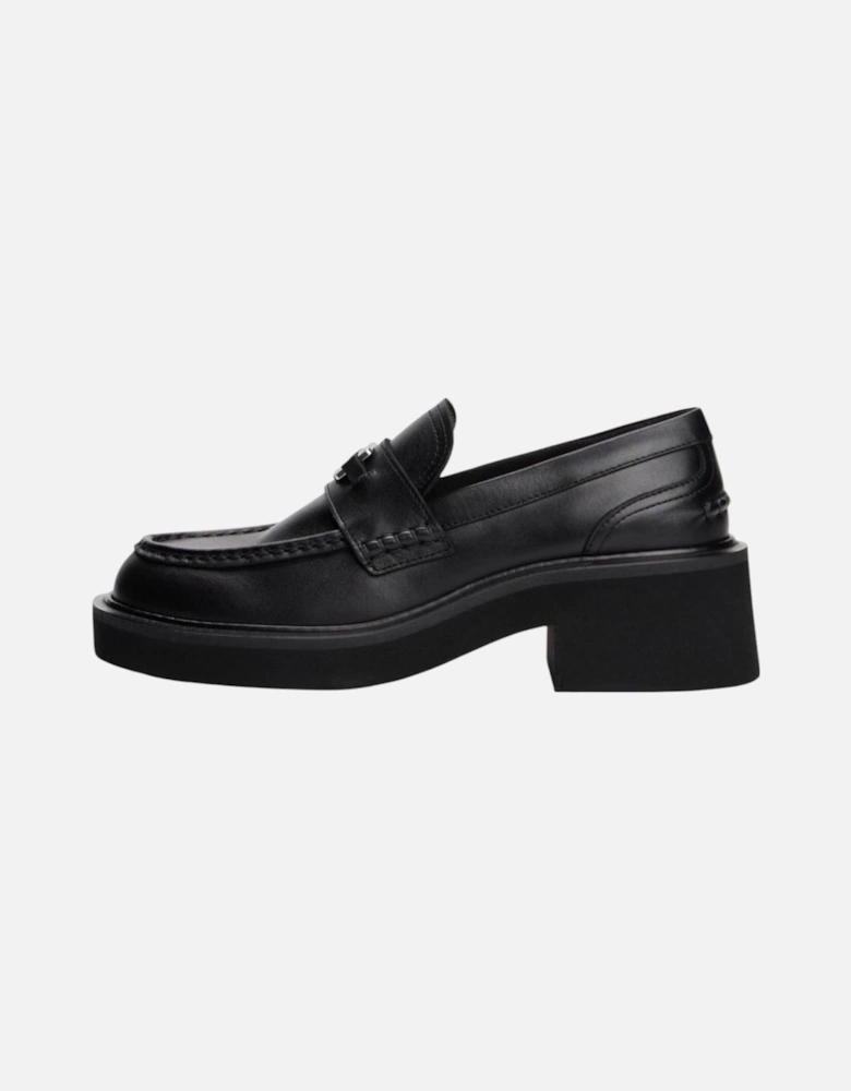 Leather Rubber Sole Moccassin Women - Black