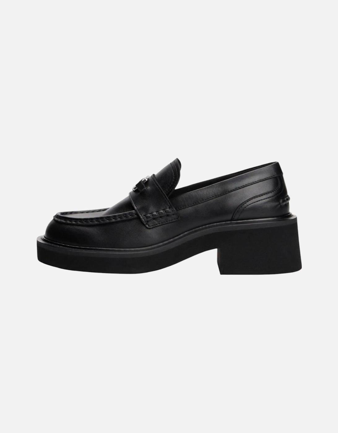 Leather Rubber Sole Moccassin Women - Black