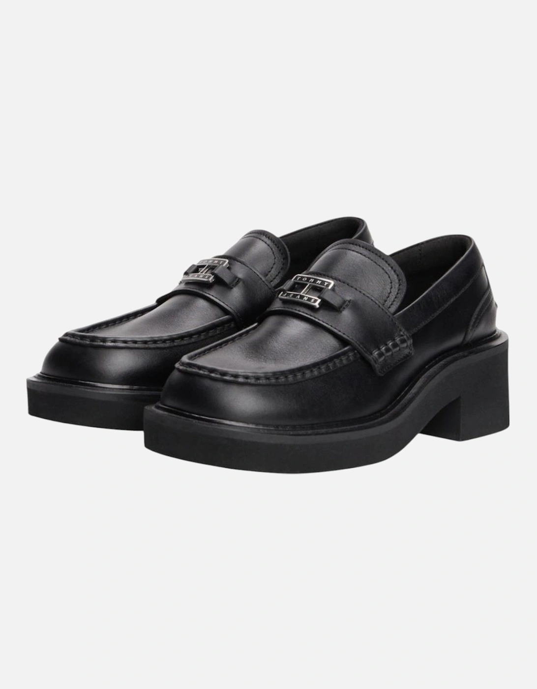 Leather Rubber Sole Moccassin Women - Black