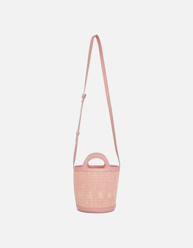 Woven Raffia Effect Bucket Bag with Adjustable Shoulder Strap and Top