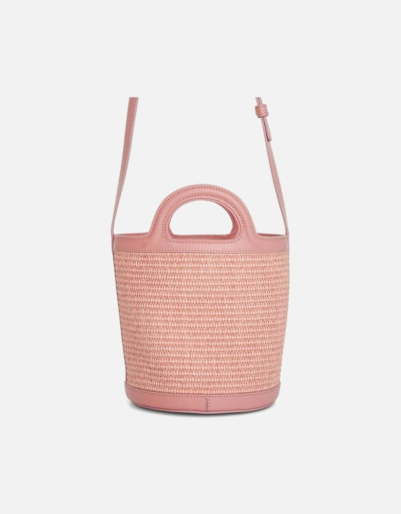 Woven Raffia Effect Bucket Bag with Adjustable Shoulder Strap and Top