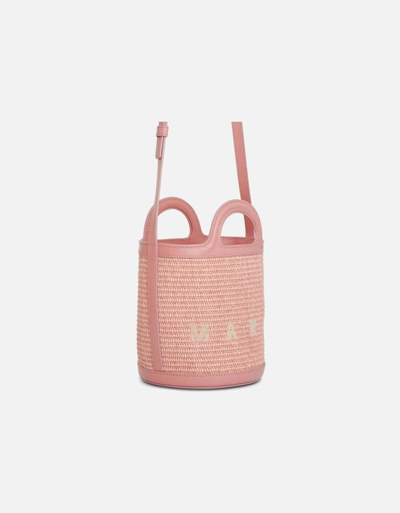 Woven Raffia Effect Bucket Bag with Adjustable Shoulder Strap and Top