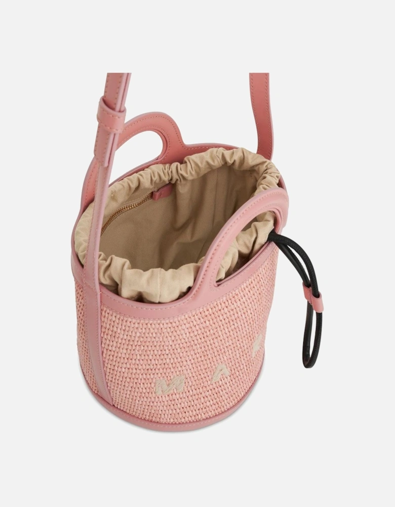 Woven Raffia Effect Bucket Bag with Adjustable Shoulder Strap and Top