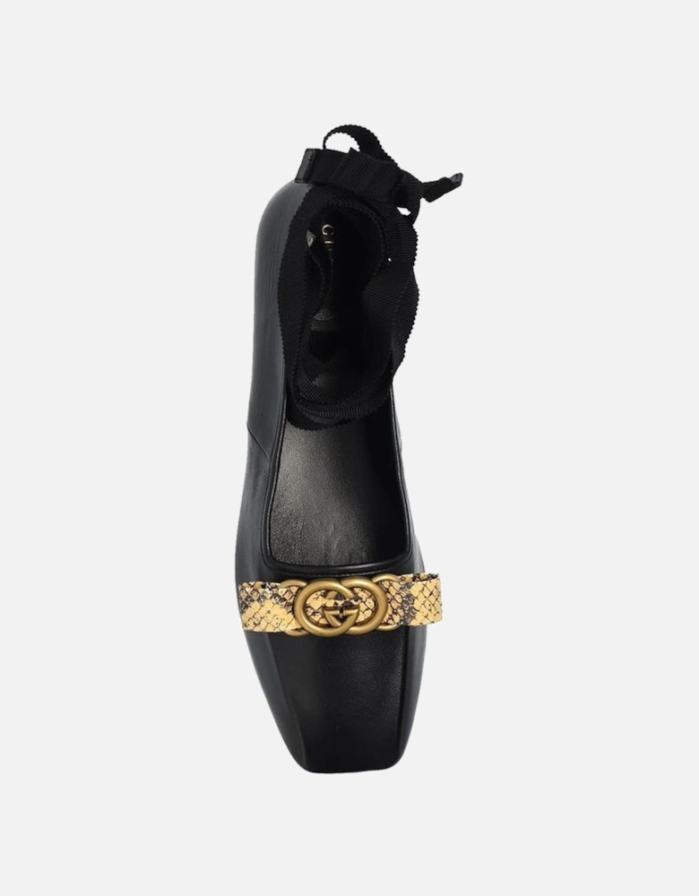 Square Toe Leather Loafers with Gold-tone GG Logo Women - Black Shoes
