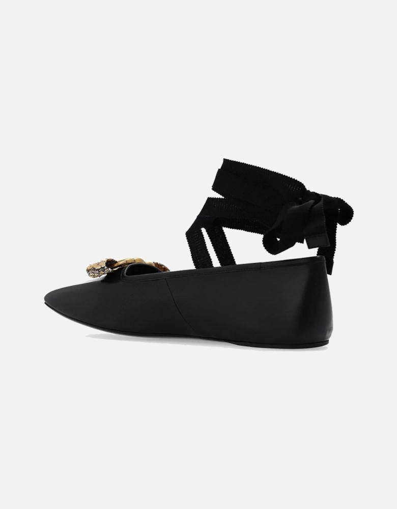 Square Toe Leather Loafers with Gold-tone GG Logo Women - Black Shoes