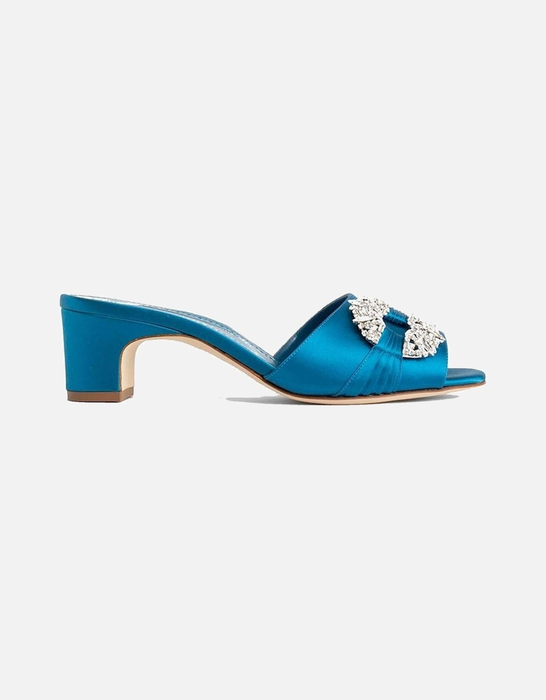 Silk Slip-On Heels with Crystal Buckle Women - Blue Shoes, 5 of 4
