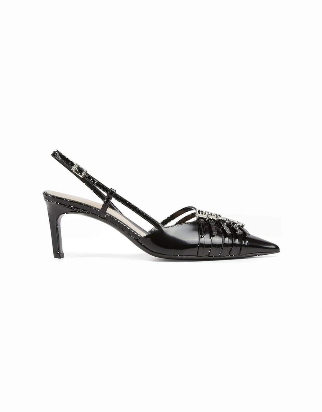 Pointed Toe Leather Mid-Heel Shoes with Buckles Women - Black Pumps, 5 of 4